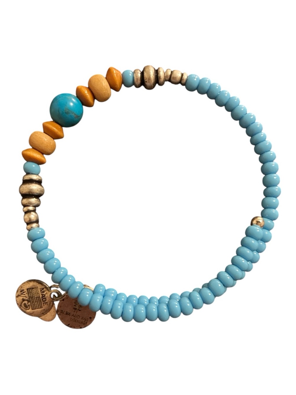 Alex and Ani Turquoise & Mustard Beaded Stretch Bracelet